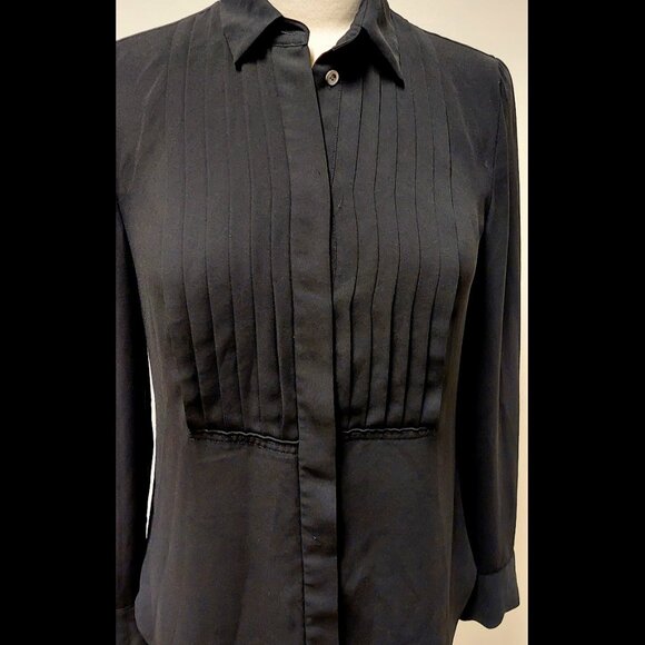 J. Crew (Black Label) Black, Semi-Sheer, Tuxedo Front, L/S, Dress Shirt, Size: 0 - Picture 6 of 7